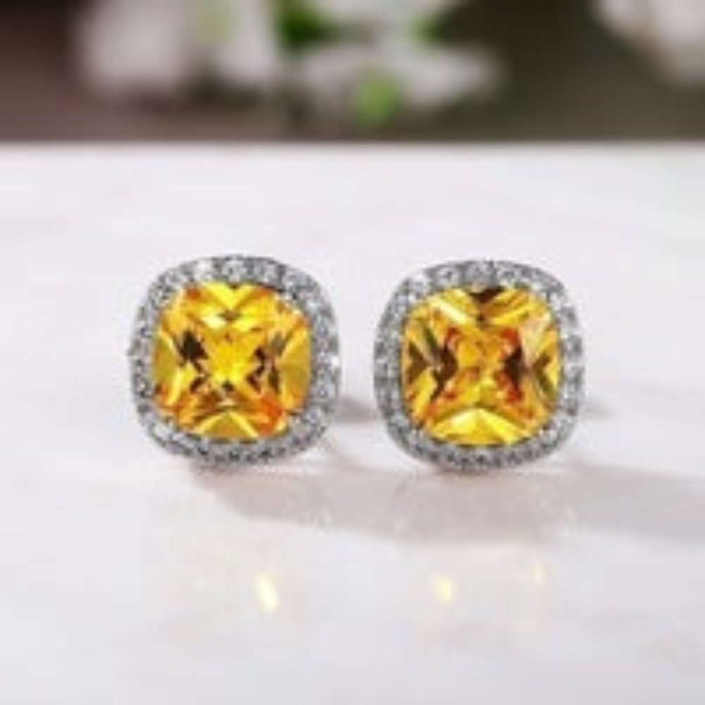 Bling Square Diamond CZ Stud Crystal Earrings